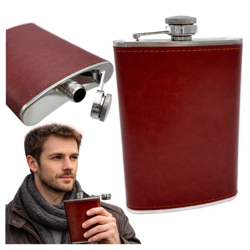 Przejdź do produktu Piersiówka stalowa z ekoskóry 270 ml na prezent dla mężczyzny Dzień Dziadka