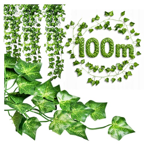 Przejdź do produktu Sztuczny bluszcz girlanda 48 szt 100m na ścianę balkon taras liście pnącze