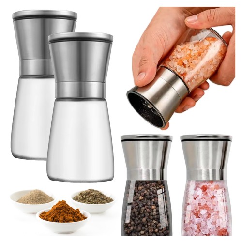 Przejdź do produktu 2x Młynek do soli i pieprzu ręczny do przypraw regulacja mielenia zestaw solniczka i pieprzniczka