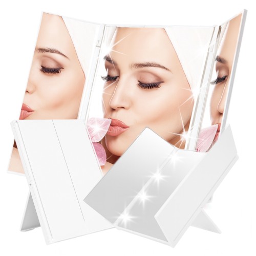 Przejdź do produktu Lusterko kosmetyczne składane potrójne białe z LED