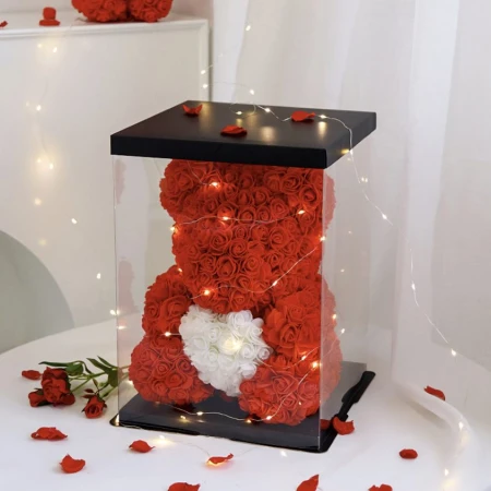 Miś z róż na prezent z LED 25 cm - czerwony z sercem4.jpeg