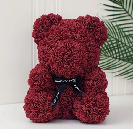 Miś z róż na prezent z LED 25 cm - bordowy5.jpeg