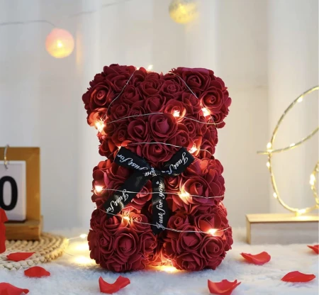Miś z róż na prezent z LED 25 cm - bordowy6.jpeg