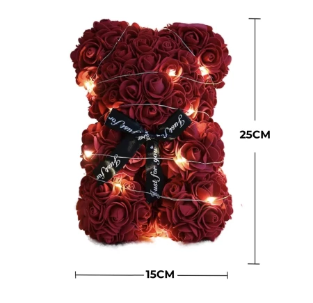 Miś z róż na prezent z LED 25 cm - bordowy7.jpeg