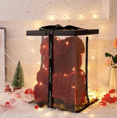 Miś z róż na prezent z LED 25 cm - bordowy8.jpeg