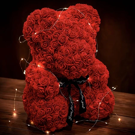 Miś z róż na prezent z LED 25 cm - bordowy9.jpeg