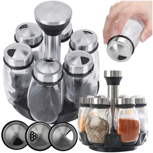 Przejdź do produktu Organizer na przyprawy obrotowy przyprawnik pojemniki szklane 6 sztuk