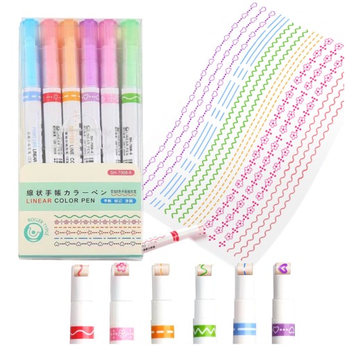 Przejdź do produktu Markery do dekoracji pisania kolorowe wzorki zestaw 6 stempelki pieczątki