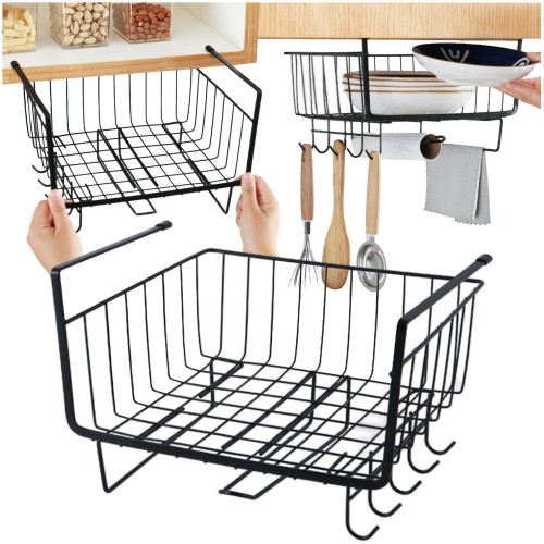 Przejdź do produktu Kosz metalowy podblatowy z haczykami czarny organizer do kuchni