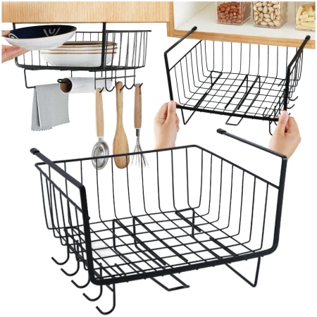 Kosz metalowy podblatowy z haczykami czarny6.jpeg