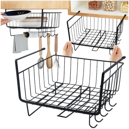 Kosz metalowy podblatowy z haczykami czarny7.jpeg