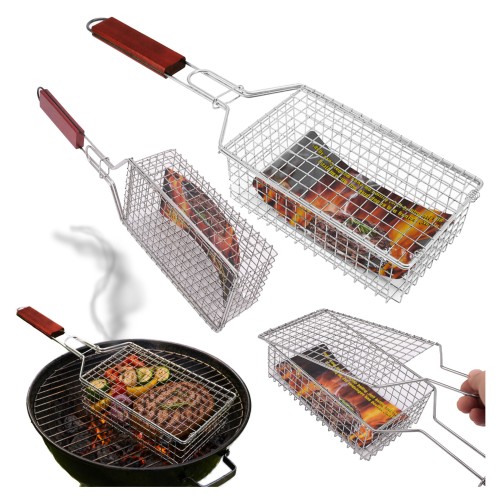 Przejdź do produktu Ruszt do grilla koszyk do grillowania mięs warzyw 52x13x8 stalowy duży zamykany