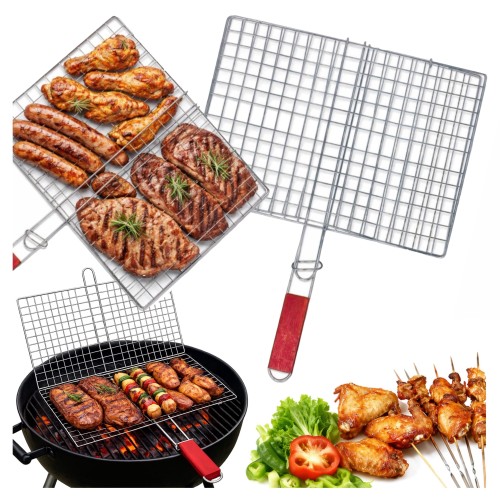 Przejdź do produktu Ruszt do grilla 50x34 do grillowania mięs warzyw ryb zamykany duży stalowy