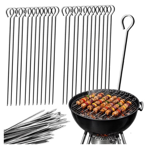 Przejdź do produktu Szpikulce do szaszłyków metalowe 30 cm do mięsa ryb grill zestaw 2 x 12 sztuk 