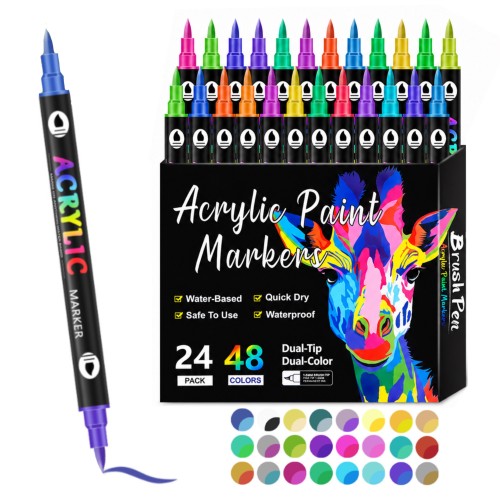 Przejdź do produktu Markery pisaki akrylowe dwustronne 24 szt 48 kolorów do kamieni szkła butów DIY