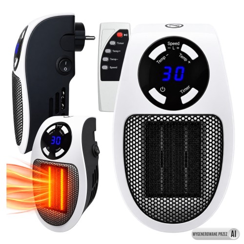 Przejdź do produktu Grzejnik elektryczny do gniazdka 500W ceramiczny z pilotem do pokoju LED