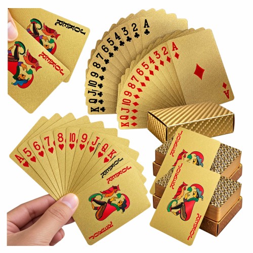 Przejdź do produktu Karty do gry złote talia 54 szt w pudełku poker brydż makao wodoodporne