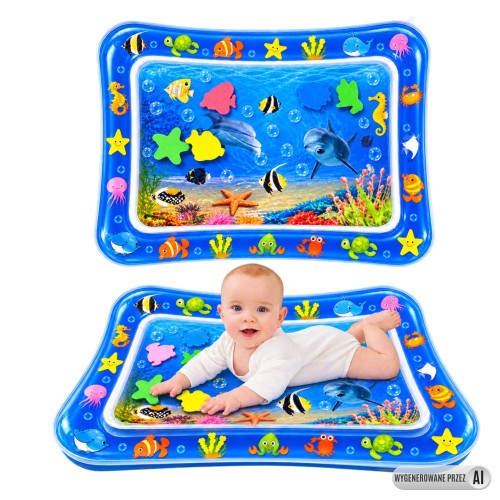 Przejdź do produktu Mata wodna sensoryczna dla niemowląt dzieci do zabawy edukacyjna 69x50 cm delfin na prezent 