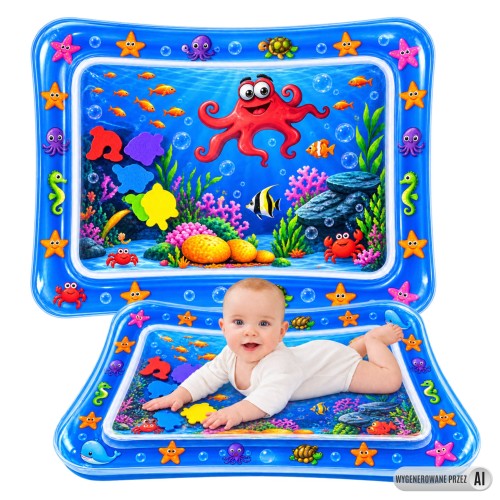 Przejdź do produktu Mata wodna dla niemowląt sensoryczna dmuchana edukacyjna do zabawy 69x50 cm ośmiornica na prezent 