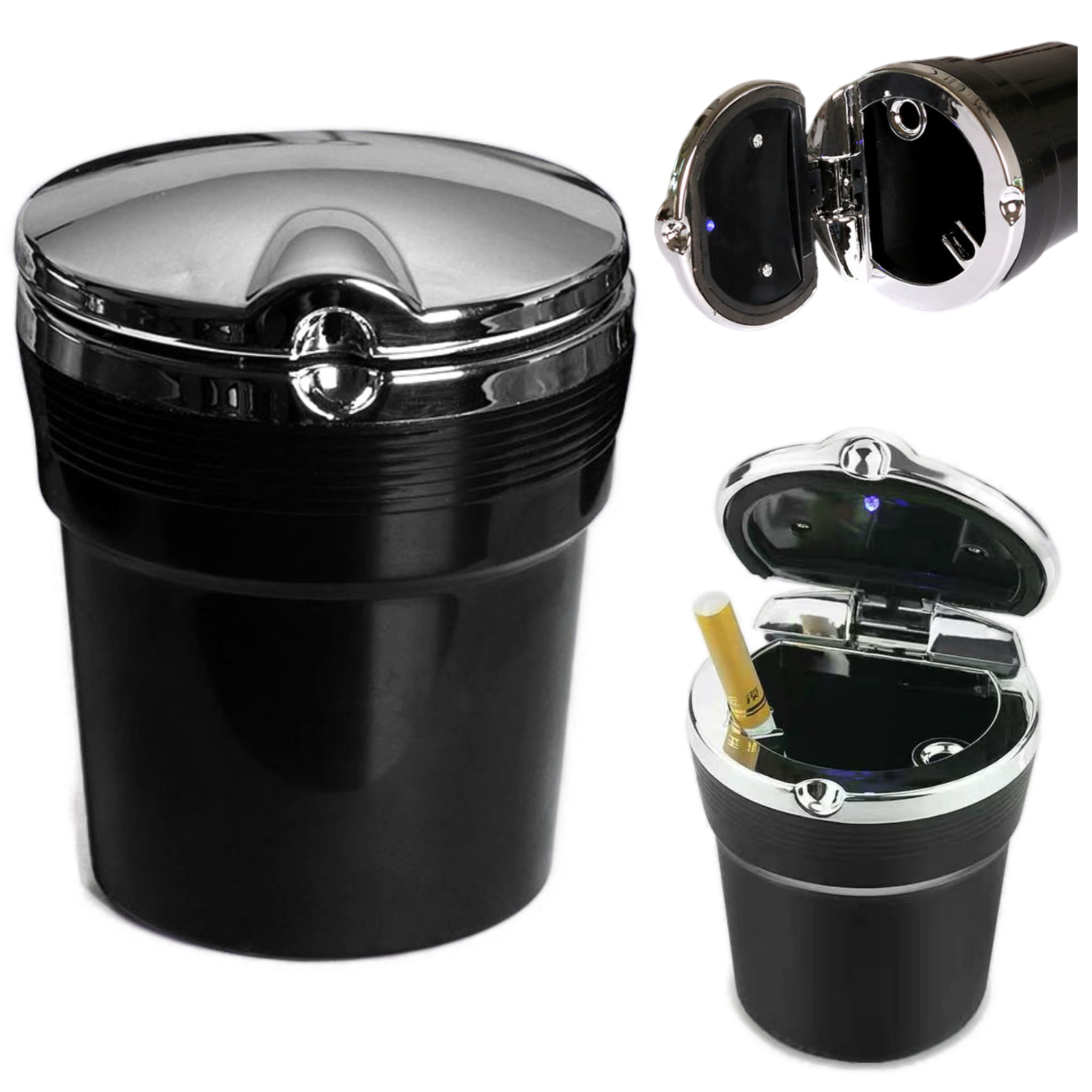 Popielniczka samochodowa LED kosz na smieci do auta z pokrywą