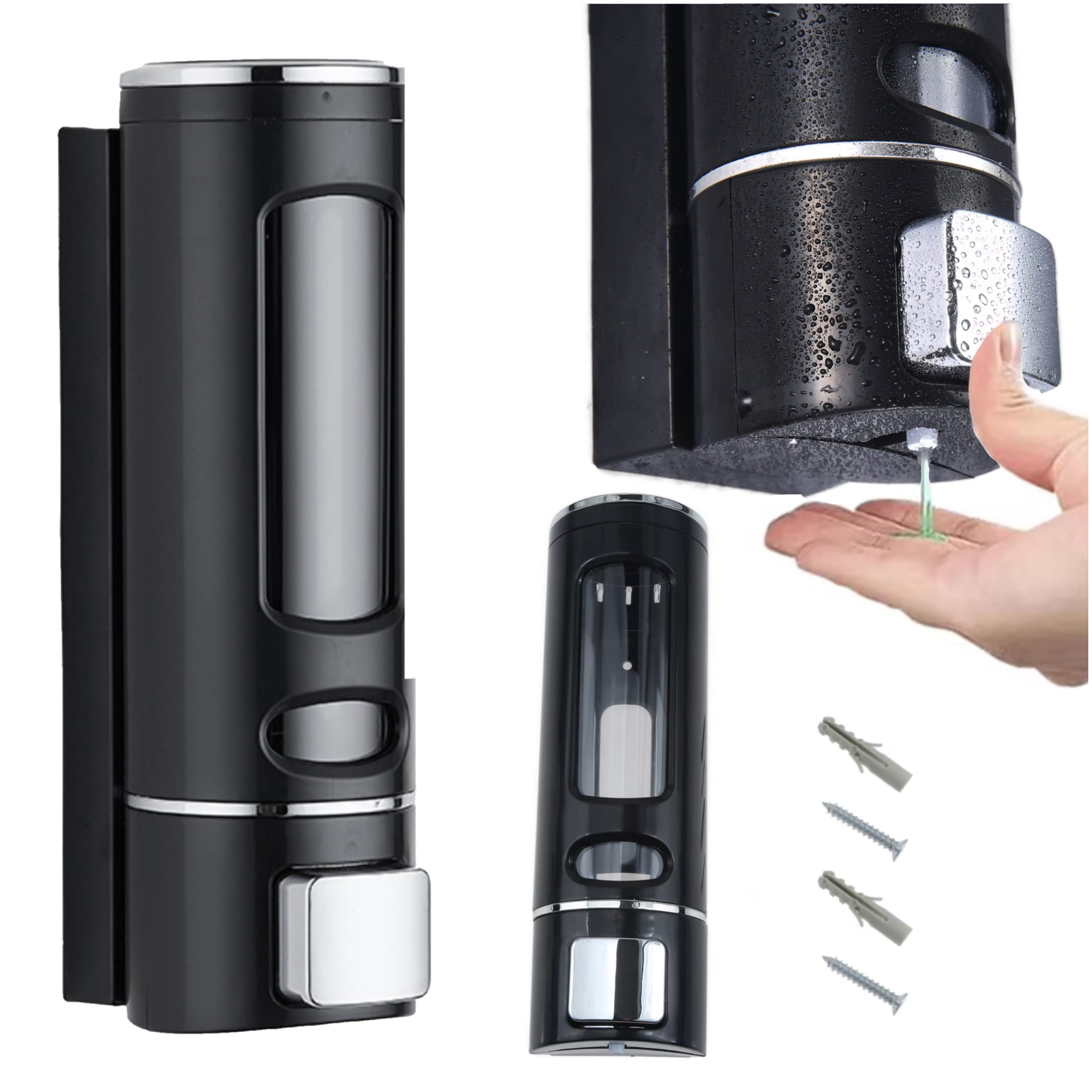 Dozownik ścienny na mydło w płynie  żel szampon czarny uniwersalny 400 ml