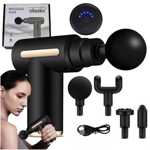 Pistolet do masażu masażer ciała pleców karku szyi 4 końcówki 6 trybów mocy