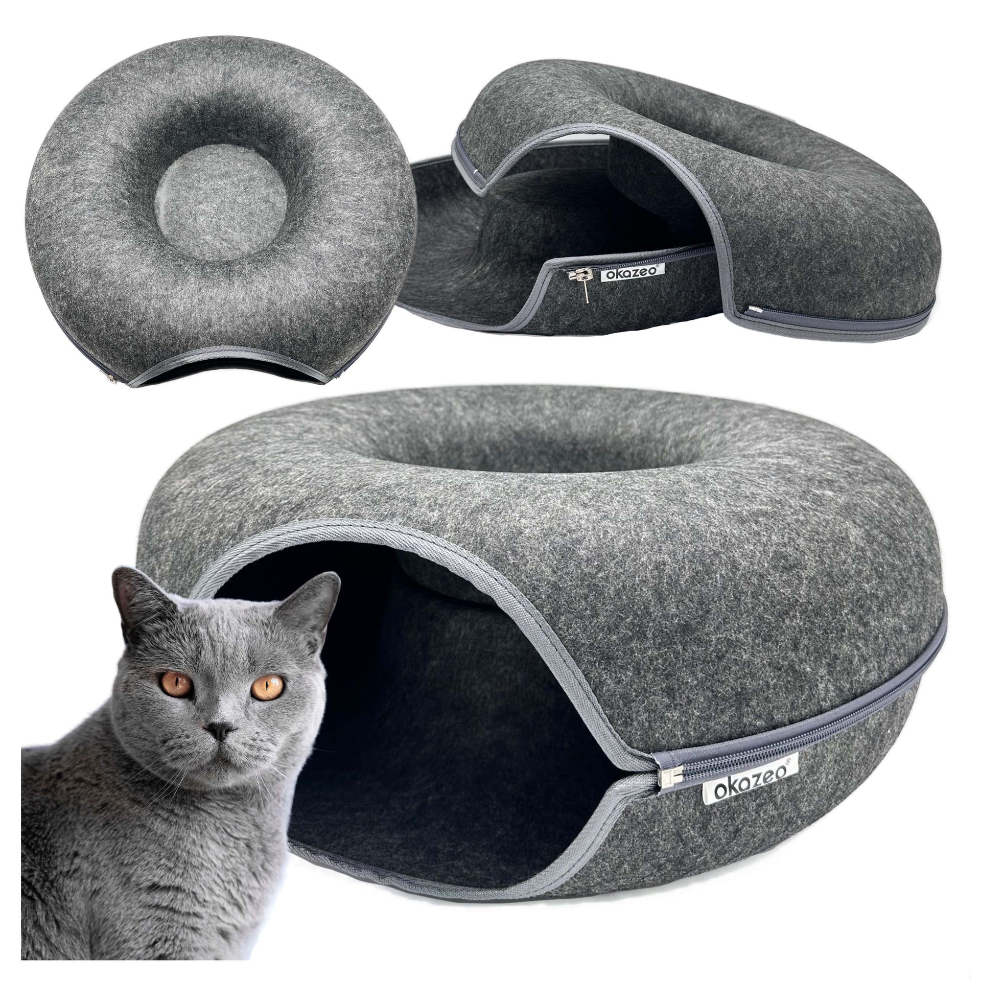 Legowisko dla kota tunel domek filcowy dwuczęściowy okrągły donut pączek