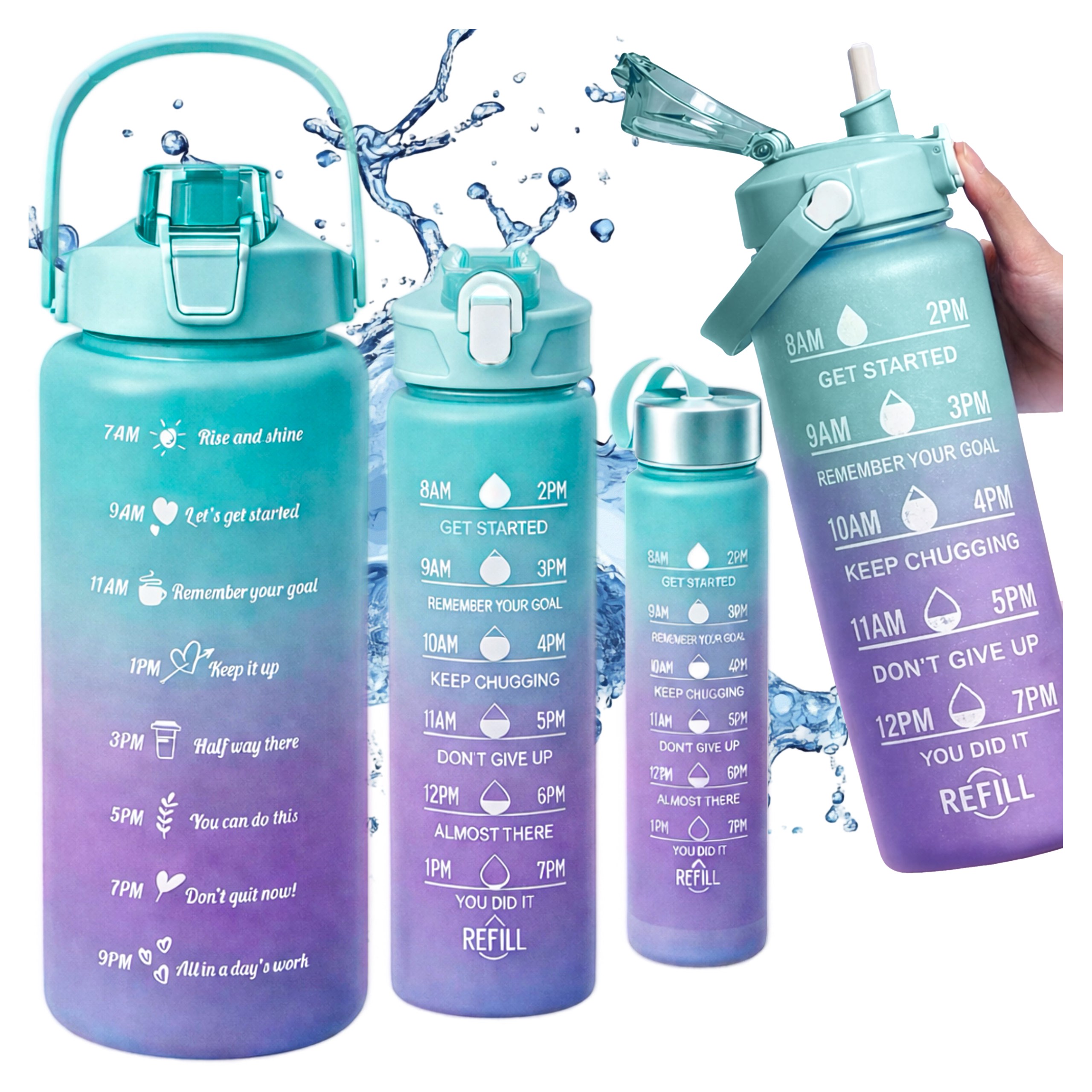 Zestaw bidonów butelek na wodę 3 szt kolorowe lekkie 2000ml 750ml 300ml bidon