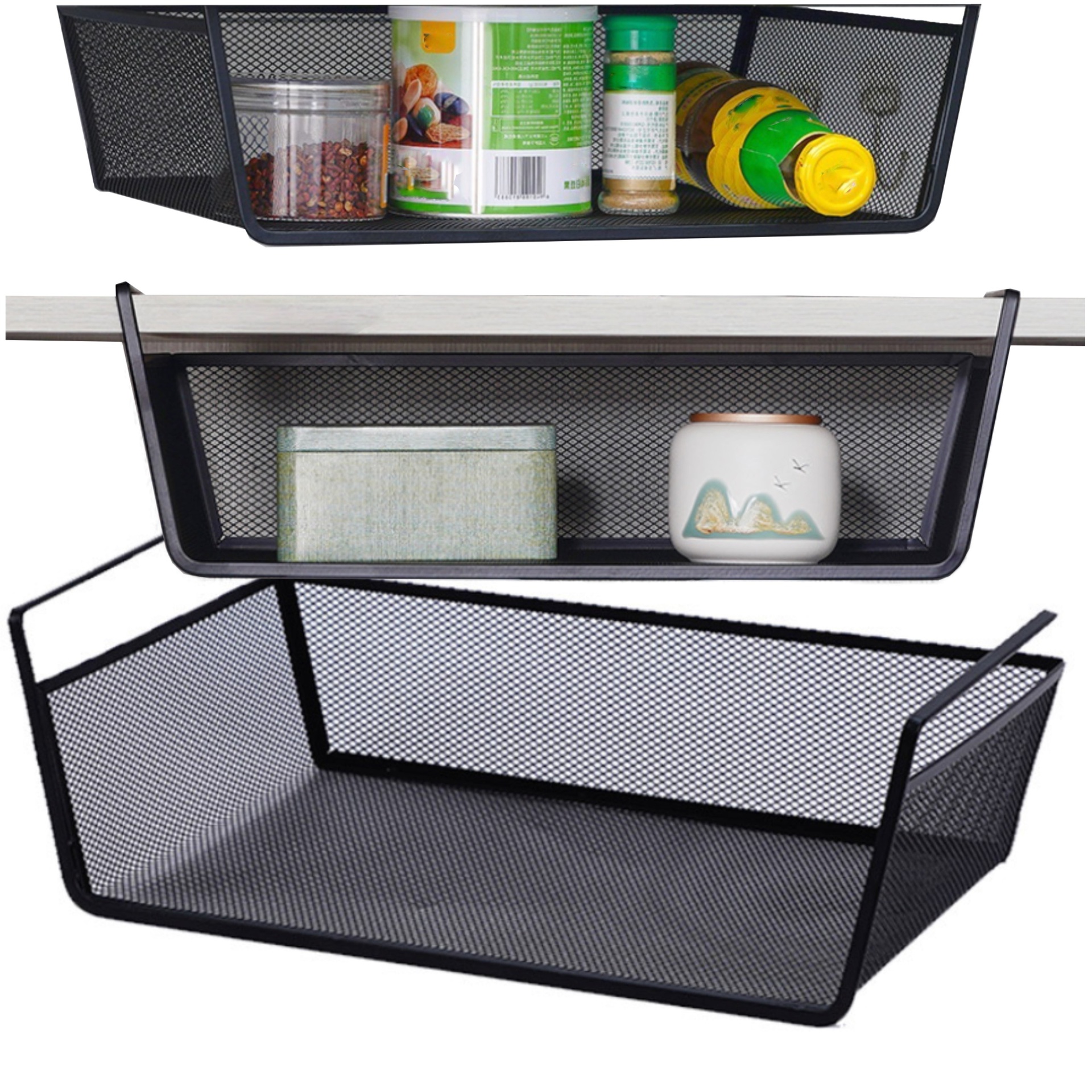 Kosz metalowy półka podblatowa model2 czarny2.jpeg