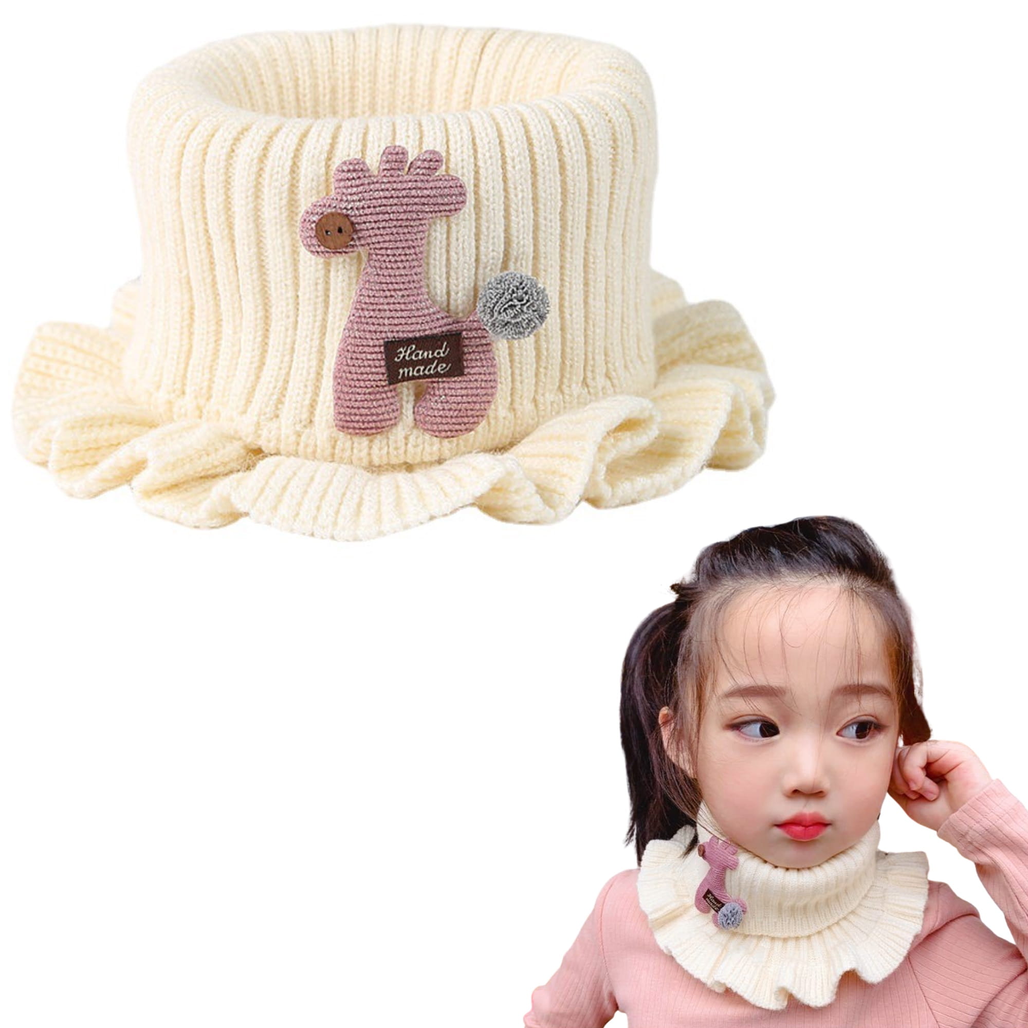 Ocieplany komin elastyczna tuba ręcznie robiony dziecięcy szalik kremowy