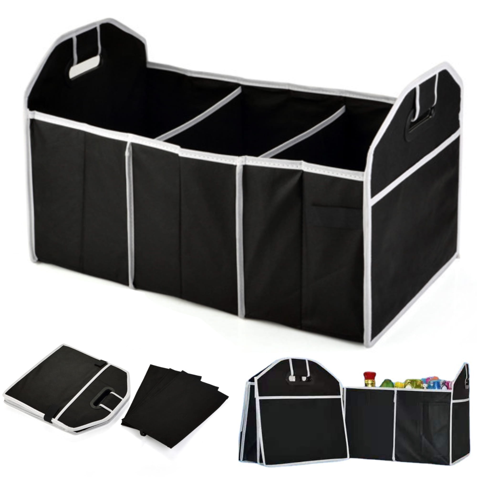 Duży solidny organizer do bagażnika funkcjonalny składany czarny 52x32x32